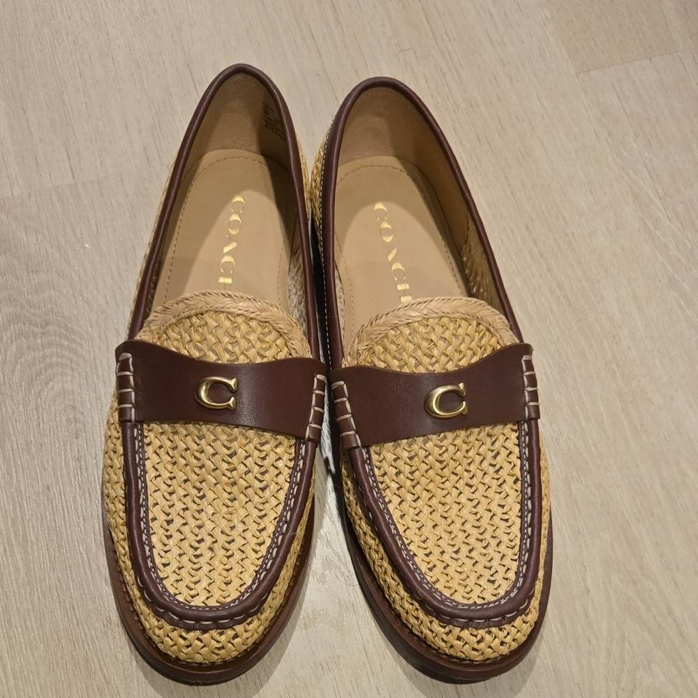 Coach Women's Woven Brown and Tan Loafers